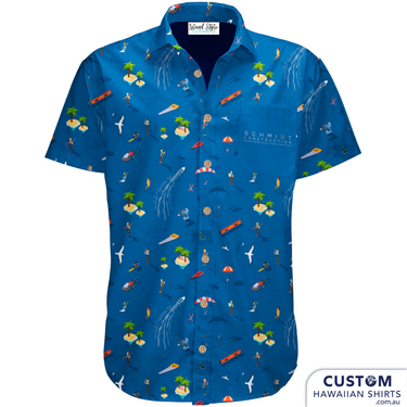 Schmidt Construction required some off-duty Custom Hawaiian Shirts.   100% Cotton Coconut embossed buttons