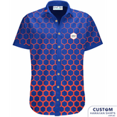 SMSF Association - Conference Shirts 2022. Noted the cute bee graphic on the collar. This is their second conference order with us.  100% soft rayon Open collar Chest pocket Coconut buttons
