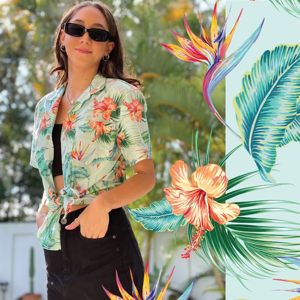 A classic aloha design and a mint green base color make this Green Paradise Unisex Cotton Hawaiian Shirt the perfect pick for any adventure! With hibiscus and bird of paradise accents, you'll put a tropical spin on any holiday, corporate uniform, or cruise.  100% cotton means it's comfy and stylish! Look sharp and stay cool, now that's paradise!