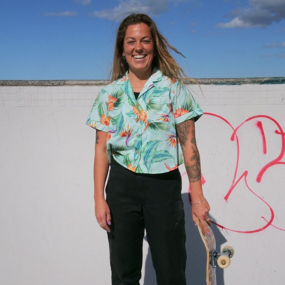 Womens Hawaiian Crop Shirt Paradise